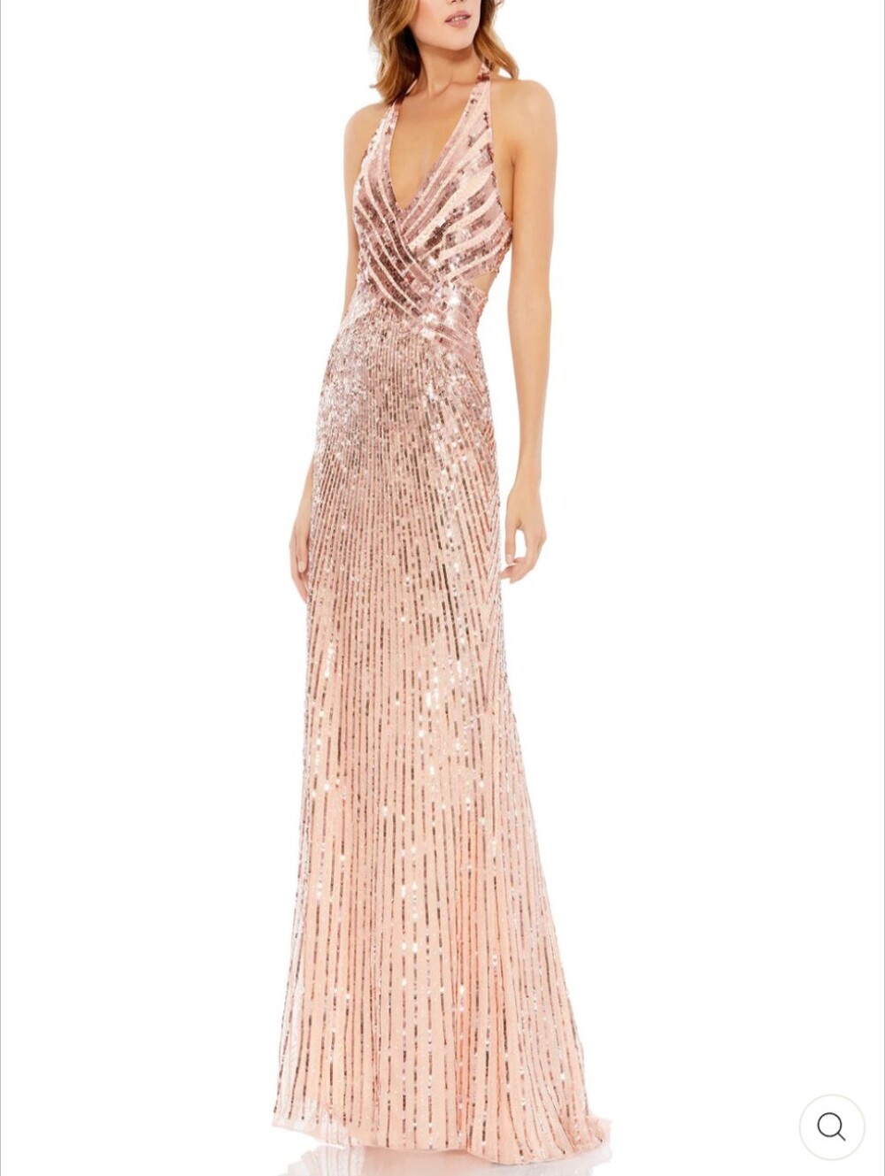 Mac Duggal 5390 sz 14 Rose Gold Sequin Halter Gown